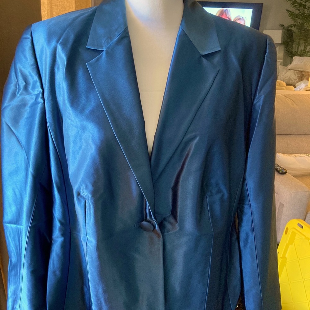 Teal blue/green satin dress suit